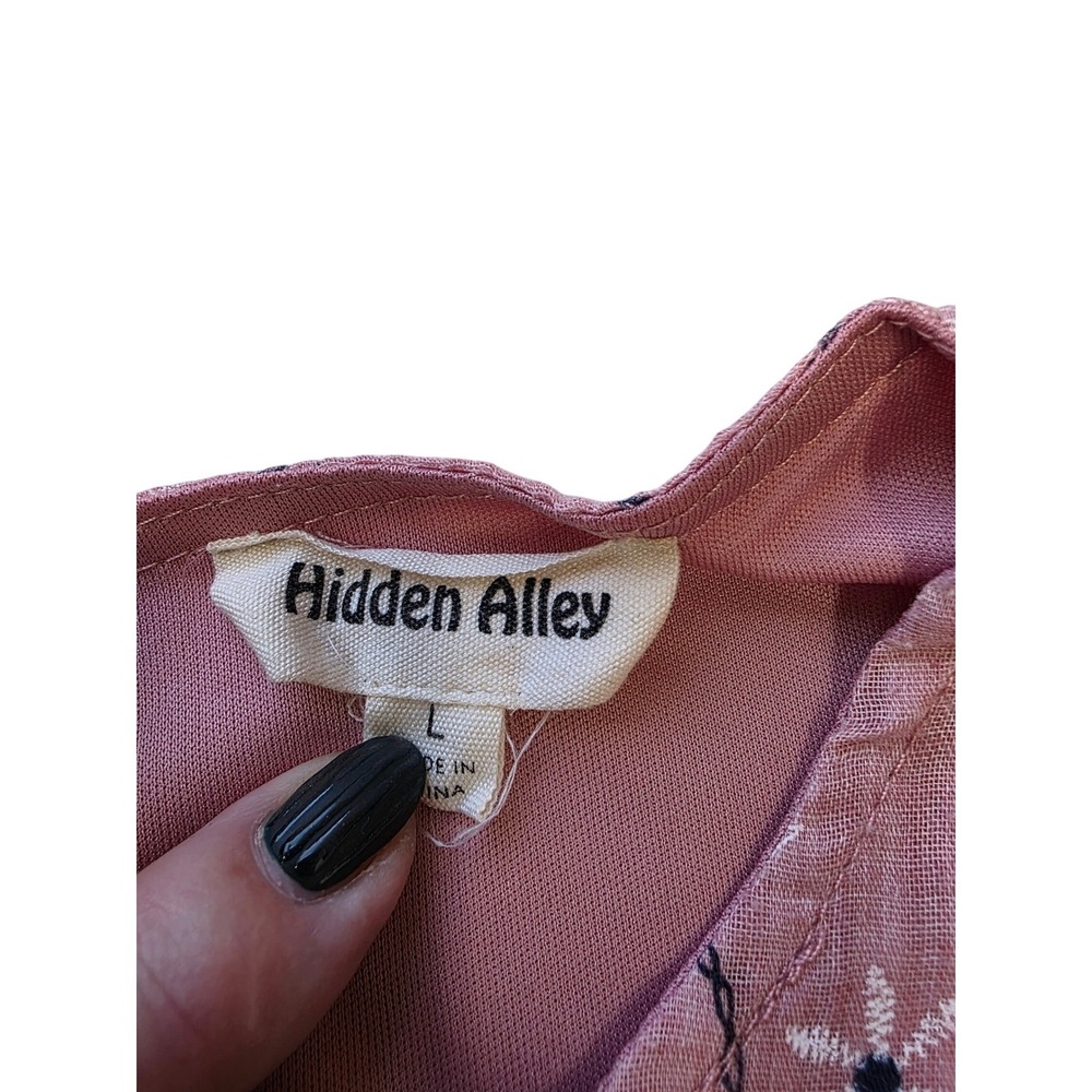 Hidden Alley Pink Floral Ruffle Sleeve Babydoll Dress L Cottagecore - Picture 3 of 8